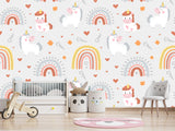 Peel and stick mural on the wall for the kid room Rainbow Unicorn Wallpaper for Kids – Cute & Magical Tots Wall Design