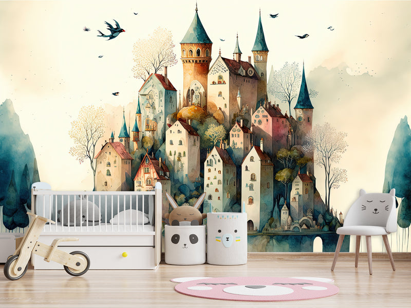 Self-Adhesive Mural Print For Kids' Space "City From A Fairy Tale" Kids Room Print