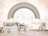 Non-Woven Wallpaper Kids Room Design – Rainbow Among Pink Clouds, Wall Decor For Boys And Girls