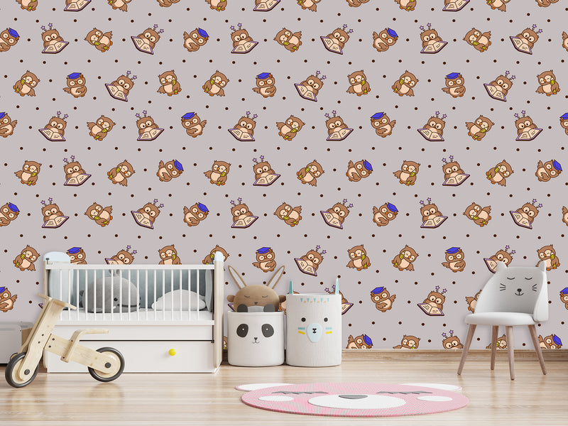 Modern Vinyl Wallpaper Peel an Stick for Decorating a Child's Learning Area — Mural "Educational Owl Print"