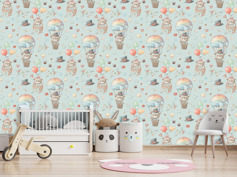 Peel and Stick Full Wall Mural Teddy Bear Hot Air Balloon Ride for Kids Room/Toddler Room