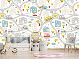 3D Non-Woven Photo Wallpaper "Children's Wall Road" – Fun Wall Mural for Kids’ Room or Study Area