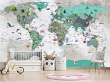 Peel and Stick Vinyl Wallpaper with the pattern “Children's map of the world”, decor for children's room