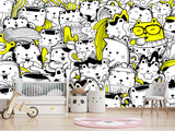 Peel & Stick Wall Mural for Office or Bedroom, Kids Room  – 'Busy Cats' Unique Wall Print