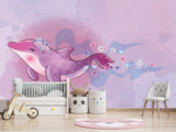 Peel and Stick Vinyl Wallpaper "Purple Dolphin For Kids" Mural Design For Playroom, Idea For A Magical Kids Room