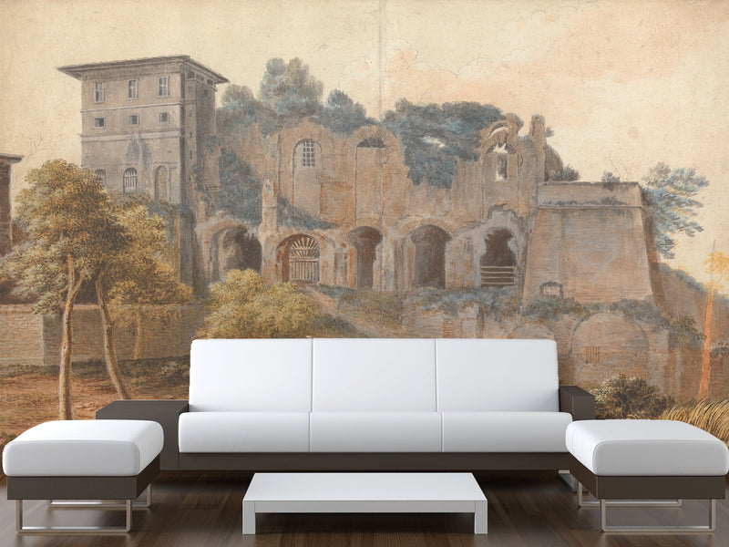 Peel and Stick Wallpaper John Warwick Smith Art – In the Camp Vaccinio at Rome – Living Room & Bedroom Wall Mural