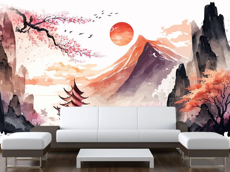Non-Woven Wall Mural Art Print "Chinese Painting Style", Photo Wallpaper for Decorating Bedroom, Living Room 🖌️🌸