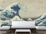 Non-Woven Full Wall Vintage Style Art Print Wallpaper, Japanese Style "The Great Wave Off Kanagawa"