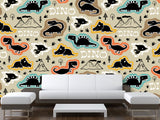 Dino Print Vinyl Peel and Stick Mural For Teen Room, Statement Wall In Office Or Workout Zone "Various Dinosaurs"