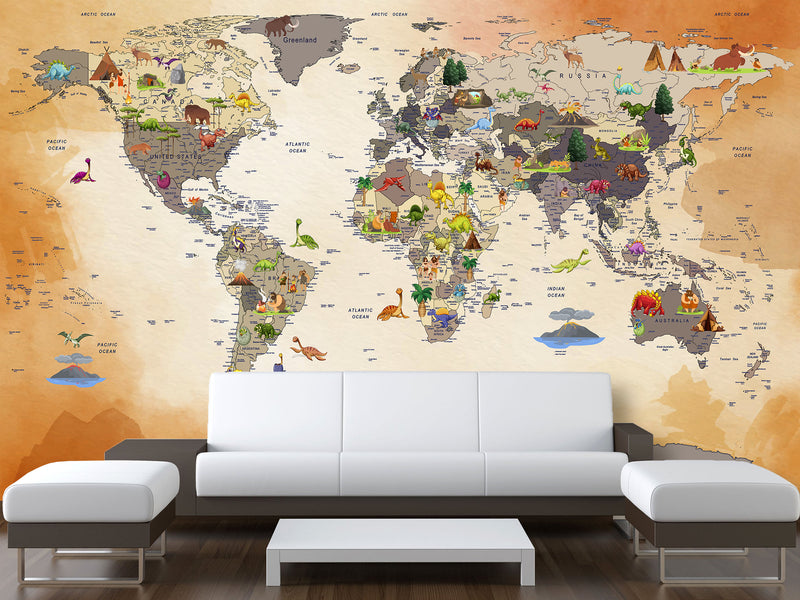 Peel and Stick Vinyl children's world map “Interesting journey” for the children's room