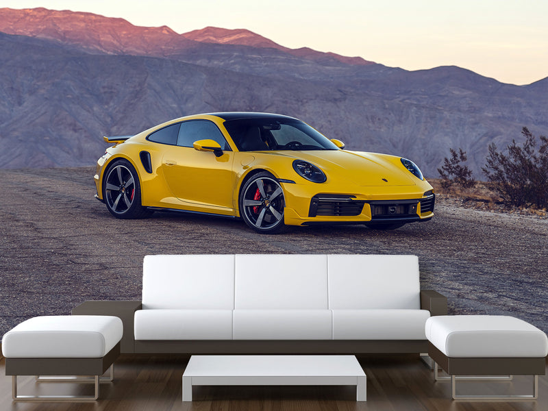 Peel and Stick Mural All Wall Wallpaper Sport Car Wall Art – 3D Porsche Self-Adhesive Wallpaper Decal for Bedroom, Kitchen, or Lounge