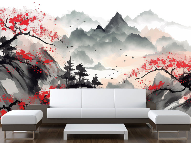 Asian Art  Peel and Stick Wall Mural "Japanese Landscape" Photo Wallpaper For Bedroom Living Room Decor