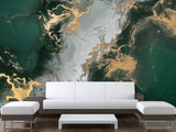 Art Print Accent Wall Self-Adhesive Wallpaper "Gray-Green Abstract Marble" – Decor for Bedroom, Living Room, Office