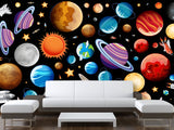 Self-Adhesive Full-Wall Wallpaper, In-House Production — Wall Mural For Living Room Or Kids’ Room “Vibrant Planets”.