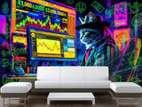 Strategy And Development Vinyl Wallpaper Peel and Stick "Holographic Hacker Cat", Desing For Bedroom And Office
