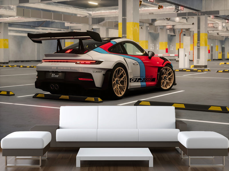 Non-Woven Wallpaper Mural Full Wall Mural – Porsche GT3 RS Sports Car Wallpaper For Gym Or Office Decor