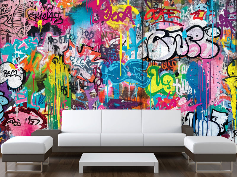 High-Quality Self-Adhesive Wallpaper – Accent Wall for Lounge Area or Creative Studio Mural – "Street Art – Graffiti"