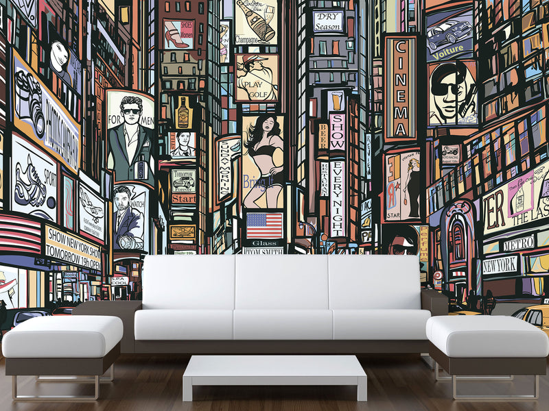 Comic Style Accent Wall Self-adhesive Photo Wallpaper 3D Wallpaper for Bedroom Ready with “New York” Design🌆