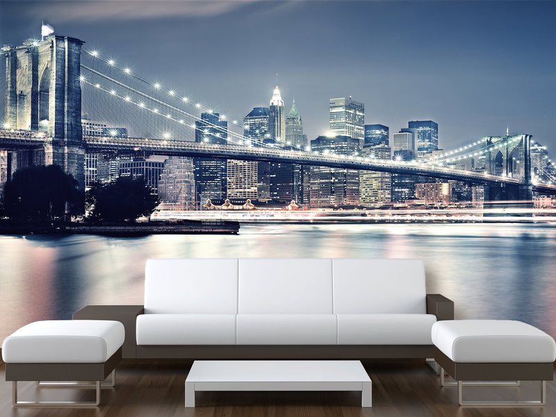 Traditional Wallpaper "Brooklyn bridge at night" New York city – Wall art Wall Mural for Bedroom Kitchen & Living Room