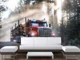 Self-Adhesive Vinyl Wall Mural – Massive Red Truck on the Road for Living Room, Gym, or Game Room Decor