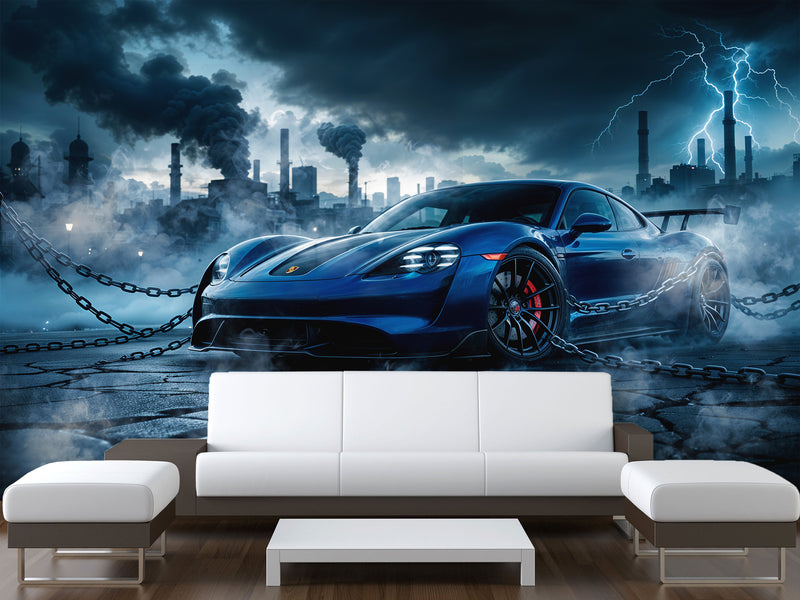 Peel and Stick Mural Sport Car Wall Art Full Wall Decor for Gym, Office, or Bedroom - ‘Storm of Speed’