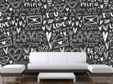 Black And White Graffiti Vinyl Wallpaper Peel and Stick For Room, Creative Space "Letters Of Love" ✉️