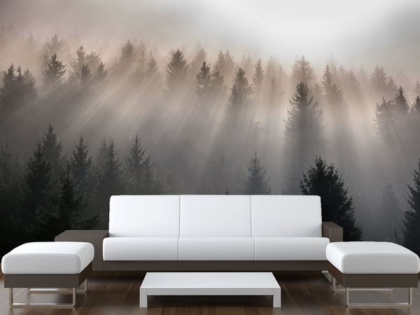 Non-Woven Wallpaper "Misty Mountains in Sunlight" — Mural for Living Room, Office