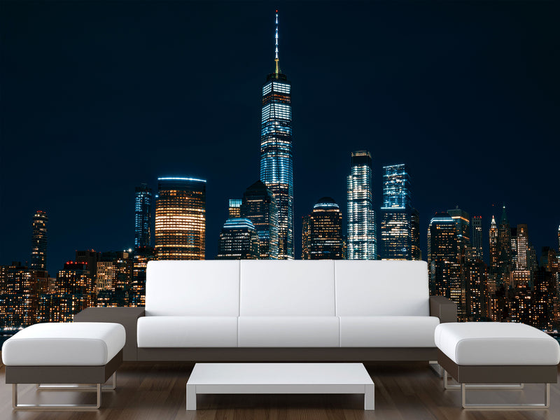 Modern Non-Woven 3D Wallpaper Mural for Bedroom – "Bright City Lights" (Perfect Above the Bed)