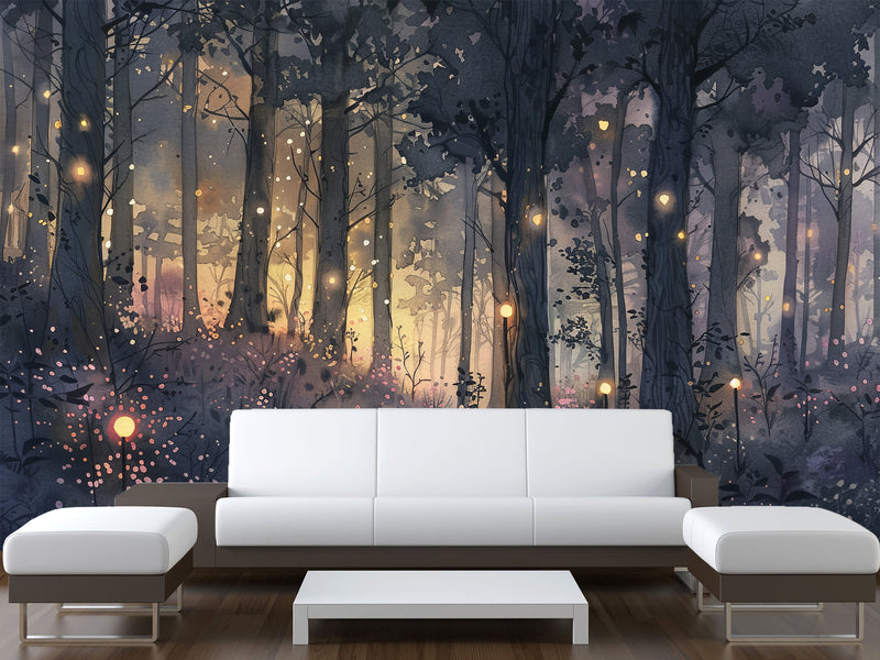 ✨Fairy Tale Print In Artistic Style Peel adn Stick Wall Mural For Kids Room, Creating A Cartoon Atmosphere "Magic Forest In Radiance"🌲