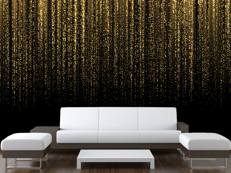 Peel and Stick Vinyl Wallpaper for Living Room or Hallway Golden Rainfall Art Full Wall Mural