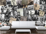 Peel and Stick Mural for Gym, Living Room, Workshop – "Gangsters and Mafia" Vintage-style Wallpaper Featuring Images of Crime Bosses