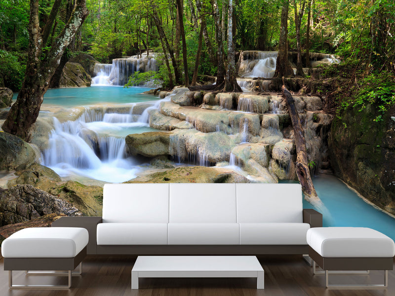 Natural Print Self-Adhesive Wall Murals – Full Wall Design for Hotel, Bedroom, Living Room "Forest Waterfall"