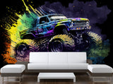 Full-Size Traditional Wallpaper Bold Decor for Workout Room or Office Epic Monster Truck Print Mural