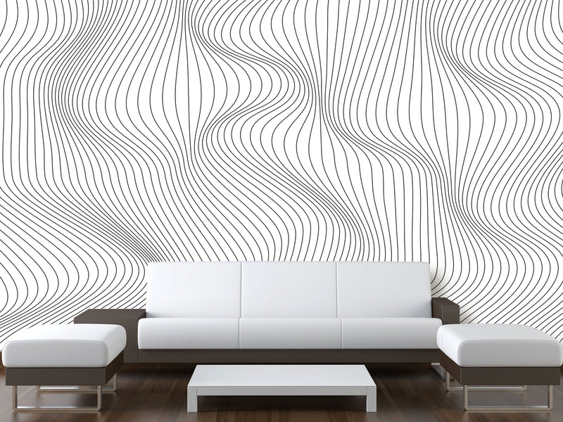 Black and White Self-Adhesive Wallpaper for Living Room and Office "Spiral Abstraction" for Futuristic Design