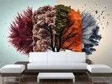 Beautiful Modern Non-Woven Full-Wall Wallpapers For Home, Office "Tree Of Seasons"