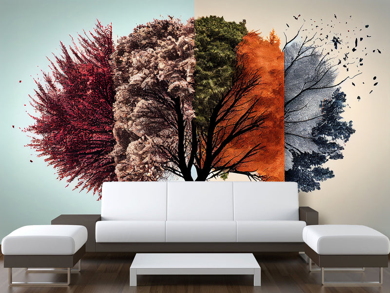 Beautiful Modern Non-Woven Full-Wall Wallpapers For Home, Office "Tree Of Seasons"