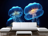 Sea Print Vinyl Wallpaper Peel and Stick – Unique Design Mural "Jellyfish", Wall Mural for Office or Living Room