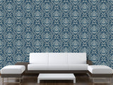 Vintage Non-Woven Photo Wallpaper Accent Wall Mural "Vintage Lotus Ornament on Dark Blue Background"