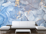 Peel and Stick Wallpaper Design For Lounge Area Or Home Office Mural “Gold And Blue Abstract Swirls”