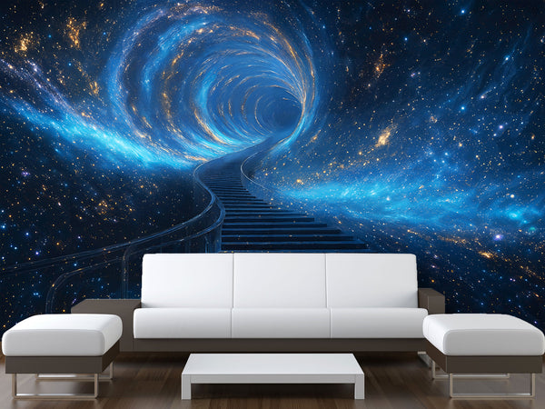 Incredible Wallpaper Sci-Fi Motif For Living Room, Hall Self-Adhesive Wallpaper For Entire Wall "Stairway To Another Dimension" 🚀