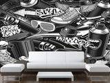 Comic Style Print High-Quality Vinyl Wallpaper Peel and Stick For Wall For Teen Room Studio "Black And White Graffiti"