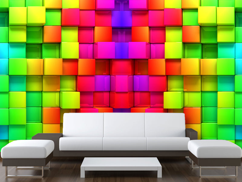 Non-Wowen Wallpaper "Multicolored cubes" – Large Wall art Wallpaper for living room