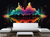 Non-Woven Wallpaper Art Design For Living Room, Bedroom, And Office Inspirational Print "Bright Sound Waves With Neon Gradient" 🎶