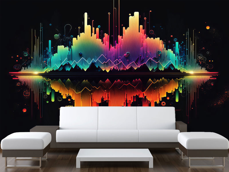 Non-Woven Wallpaper Art Design For Living Room, Bedroom, And Office Inspirational Print "Bright Sound Waves With Neon Gradient" 🎶