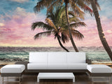 Natural Print Traditional Wall Mural 'Tropical Beach at Sunset', Decor for Office, Bedroom, Living Room