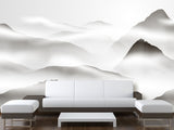 Natural Wall Mural, Calm Tones for Hall or Living Room, Non-Woven Full Wall Mural "Silhouettes of Mountains in Clouds" 🌄