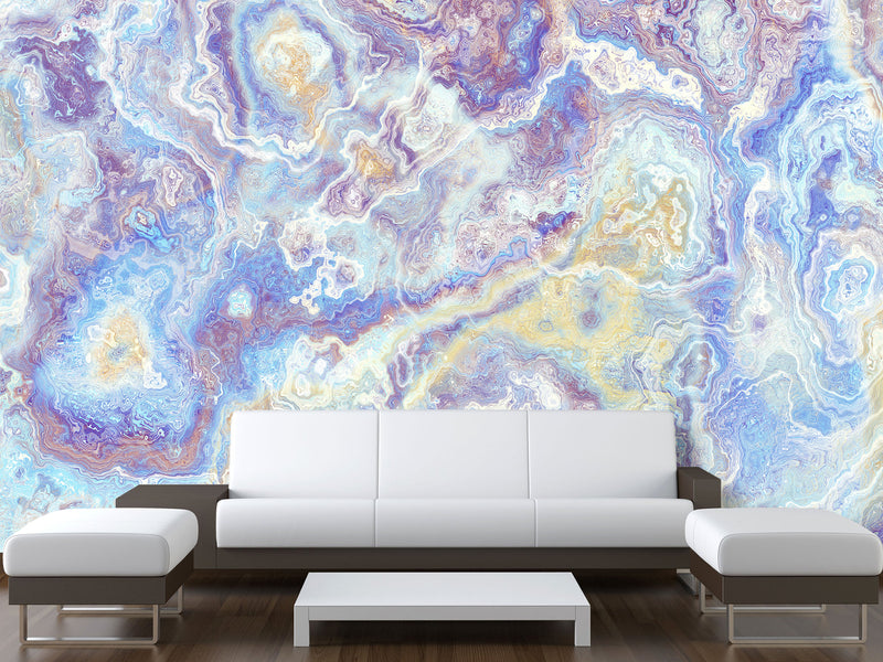 Peel and Stick Abstract Wall Mural Art Desing Abstraction: Blue Color Flows' for Bedroom & Living Room