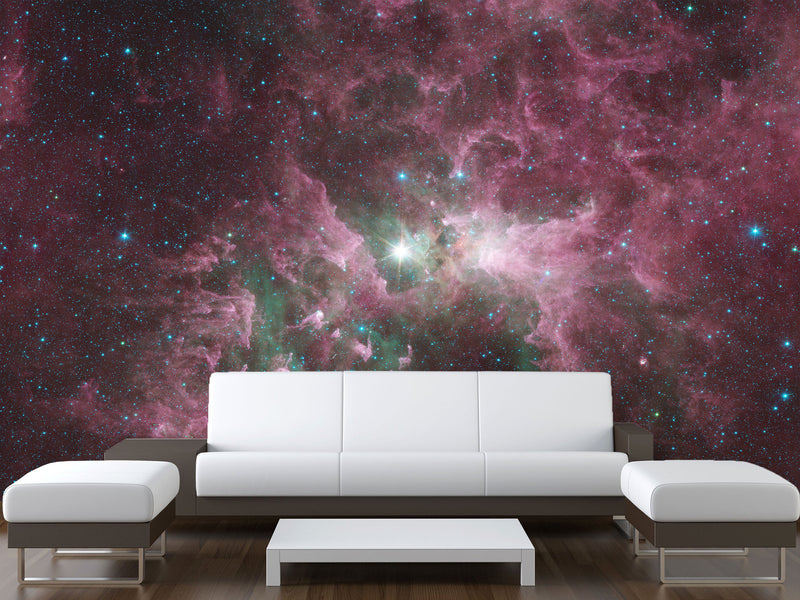 Non-Woven Wallpaper Design “Nebula with Stars” Wall Mural for Bedroom & Living Room