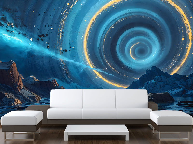 Fantasy Plot Combined With Nature Peel and Stick Mural For Creative Game Room Or Bedroom Design Wall Print "Portal In The Canyon Above The Lake" 🌄✨