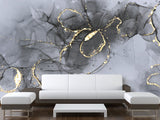 Abstract Style Full Wall Traditional Mural "Grey and Gold Blizzard" For Living Room, Relax Zone, Bedroom